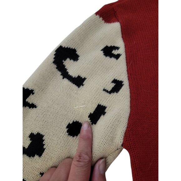 Angashion Leopard Pattern Sweater Medium -M Red/Cream - Picture 6 of 6